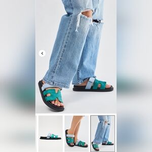 Fashion Nova Green and Blue Slide Sandals